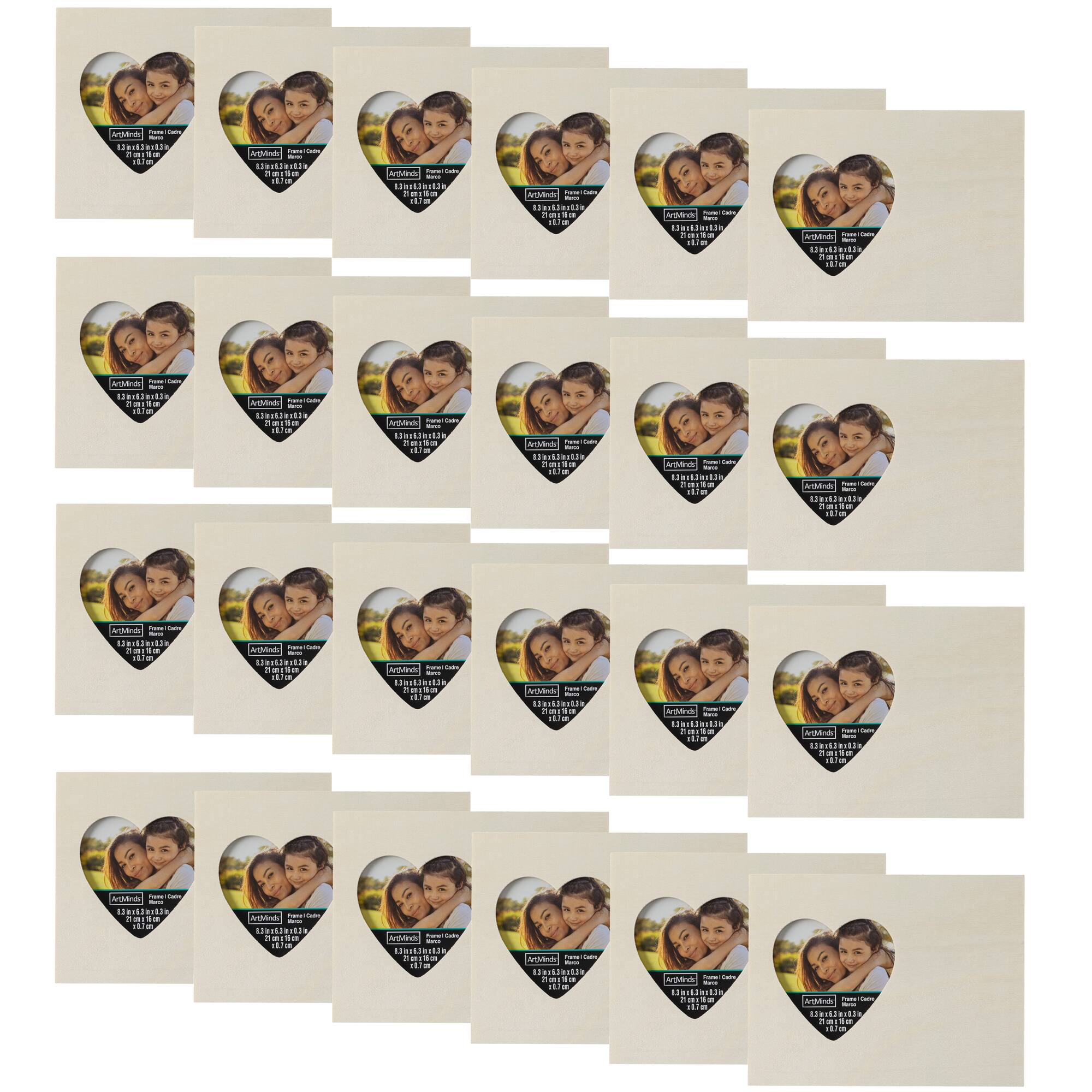 24 Pack: 8.5" x 6.5" Wood Frame with Heart Opening by Make Market®